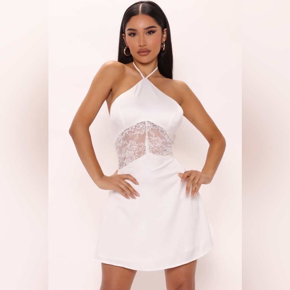 Nwt Fashion Nova Flirty And Sweet Satin Mini Dress - White